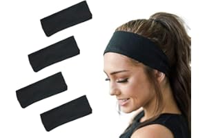 ZOREI 4 Pezzi Fascia Capelli Uomo, Fascia Sportiva Capelli Donna, Colore Nero, Larghezza da 5.5cm e 8cm