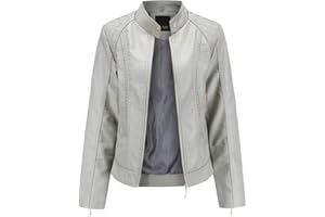 chiguomaoyi - Chaqueta de piel sintética para mujer, de motociclista, vintage