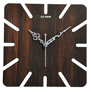 GLNRM Square Shape Wooden Wall Clock Fancy for Home, Office, Living Room, Bed Room, Kids Room, Kitchen (Brown)