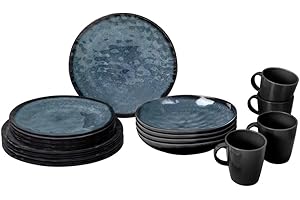 BRUNNER Set stoviglie da Campeggio (Set 16 Pezzi) per 4 Persone - Lunch Box Venetian - in melamina Stone Touch di Alta qualità, Antiscivolo e Resistente