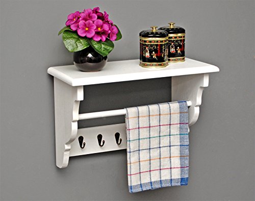 Küchenregal Küchenboard mit Handtuchhalter Landhaus Stil Wand Regal Weiß - 4