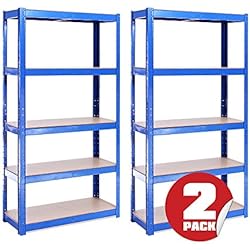 G-Rack (Bleu Rangement pour Garage (2 Unités), 150cm x 75cm x 30cm 5 Niveaux, Capacité de 875kg (175kg par Étagère) - très résistant, Charge Lourde