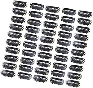 Foreign Holics Clips for Hair Extensions Weaves 50pcs U-shape Metallic Wig Clips With Silicon Rubber Small Size Black