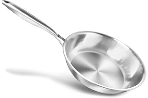 HOUSLUX Frying Pan Stainless Steel Uncoated Induction Compatible Durable High-Quality Stainless Steel Handles Easy Cleaning for All Hobs (24 cm)