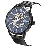 Armbanduhr Skelett Herren Männer Mechanische SIBOSUN Edelstahl Band Steampunk Handaufzugwerk römische Ziffern Analog schwarz
