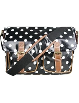 Damen-Handtasche, Messenger Bag, Wachstuch, Blumenprint, Punkte