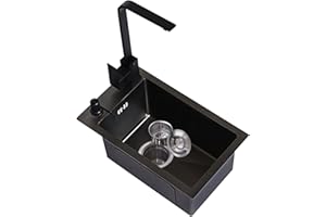 NOYHHAV Lavabo sobre encimera con Grifos negro cocina fregadero lavabo Fregadero cocina 1 seno Fregaderos pequeños para Accesorios（Color: Negro，38 * 34 * 22CM）