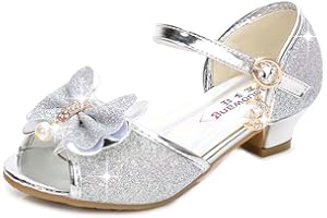 COZOZN Zapatos Tacon Niña Zapatillas Princesa Lentejuelas Infantil Sandalias de Vestir Fiesta Bowknot para Niñas