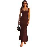 Aahwan Solid Square Neck Bodycon Mermaid Hem Sleeveless Maxi Dress for Women's & Girl's