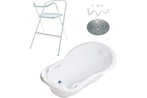 MON MOBILIER DESIGN Baignoire bébé thermomètre Blanc Lapin 102 cm + Pied + Tuyau