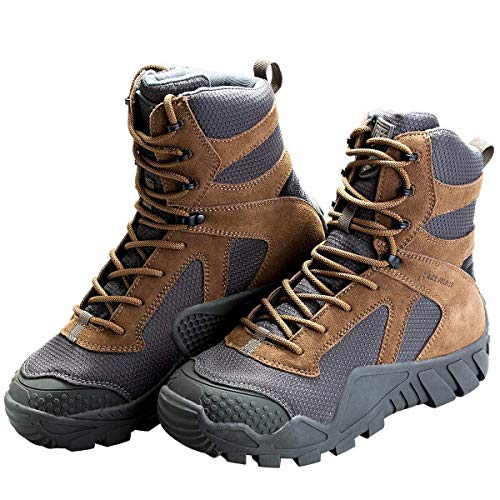 FREE SOLDIER Botas de Caza para Hombres Botas Militares de Combate de Tiro Alto con Cordones Zapatos Ligeros para Todo Terreno para Senderismo, Trabajo, Selva(Wolf Brown,42)