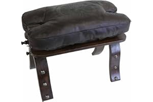 Casa Moro Sadia LK1700 Moroccan Camel Stool Black with Genuine Leather Seat Cushion & Folding Wooden Frame Craft from Marrakesh Oriental Stool
