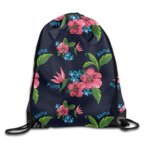 Hawaiian State Flower Pattern Print Drawstring Backpack Rucksack Shoulder Bags Gym Bag Sport Bag