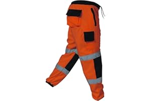 DOLCE VARI 100% Polyester Hi Viz Mens Work Trousers Hi Viz Jogging Bottoms Safety Sweat Pants Multi Pockets Super Soft Hi Vis Cargo Security Work Wear Trousers