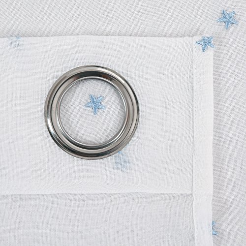Deconovo Voile Vorhang Ösen Vorhänge Kinderzimmer Dekosachals Bestickte Vorhang Voile 240×140 cm Blau Stern - 7