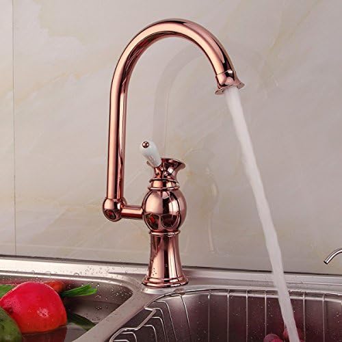 LDONGSH Rose Gold Copper Mixed Water Kitchen Swivel Sink Single Hole Electroplating Satin Finish Wash Basin Faucet