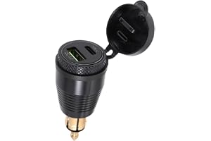 Gokelomg Motorcykel DIN-pluggladdare vattentät QC3.0 USB och Type C 30 W LED-statusindikator