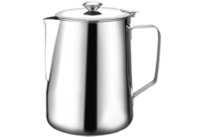 BESTonZON Bricco per latte in acciaio inox con coperchio, 600 ml, per caffè, caffè, caffè, cappuccino, latte, latte, latte, caraffa e montalatte