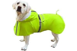 KOOGAL Waterproof Dog Raincoat with Hood Reflective Design with Leash Hole, Adjustable Reflective Jacket, Large Dog Rain Poncho, Breathable and Lightweight for Labradors (Fluorescent Green, 5XL)