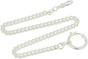 PUREGREY Reloj De Bolsillo Cadena Real 925 plata y A. bolsillos para relojes, 30 cm de largo tanque plano 5 mm con anillo de muelle y mosquetón giratorio