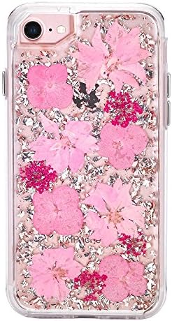 iPhone 7 Case, iPhone 8 Cover - SpiritSun Bling Luxury Case Cover Silver Foil with Natural Flower Model Design Case Transparent Soft Silicone Bumper + Rigid Backcover Phone Case 2 in 1 Hybrid Protective Case for Apple iPhone 7 / 8 (Gold Pink)