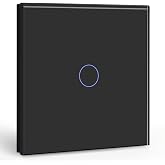 BSEED Light Switch 1 Gang 1 Way Touch Wall Switch Black with LED Indicator, Light Switch with Tempered Glass Panel, without N