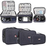 BUBM 3-piece Padded Gear Case, Ultra-compact Electronics Organiser for Camera Gear, Data Cables, Chargers, Plugs, Memory Cards, CF Cards and More--Double Layer Compartment with Zipper Closure, Dark Blue