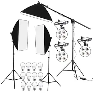 HIFFIN PRO Quadlux Mark II Soft Led Still & Video Light Softbox 3 Point Lighting Kit with AC Power, YouTube Shooting, Videography, Portrait, Product Photography, Fluorescent Key,Fill,Rim Head Light