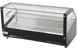 RISTOATTREZZATURE - Vetrina frigo 120x60x60h cm refrigerata da banco a due piani nera con vetri dritti motore incorporato e piano liscio