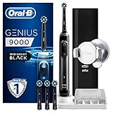Oral-B Genius 9000 CrossAction Electric Toothbrush, 1 Midnight Black App Connected Handle, 6 Modes with Sensitive and Gum Care, Pressure Sensor, 4 Toothbrush Heads, USB Travel Case, 2 Pin UK Plug