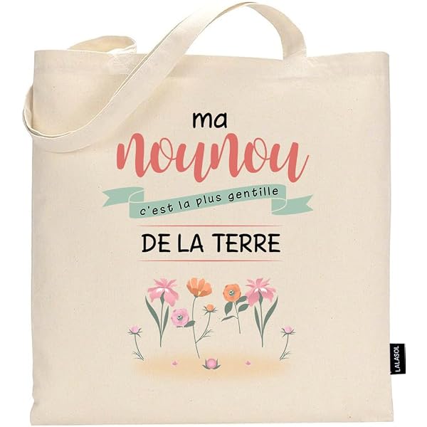 Manahia Tote Bag Brodé Nounou - Nounou Adorée - Cadeau Nounou - Sac Nounou - Sac Cabas Brodé 100% Coton avec Poche - Cadeau Fin d'Année Scolaire - Merci Nounou - Cadeau