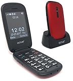 Denver GSP-130 Red Big Button Easy to Use Flip Mobile Phone with SOS Quick Call Button, SIM Free Unlocked, Charging Dock & Bluetooth
