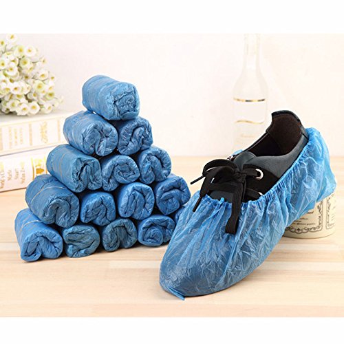 Preisvergleich Produktbild Groupcow Schuhüberzieher Einweg Rutschfest, Überschuhe Wasserdicht Einweg Überziehschuhe Plastik, Überzieher für Schuhe, 100 Stücke - Blau