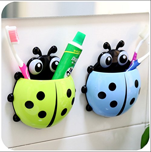 Porte-Brosses--Dents-Forme-de-Coccinelle-Support-Rangement--Ventouse-Dcoration-de-Salle-de-Bain-Enfant-Vert