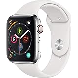 Apple Watch Series 4 44mm (GPS + Cellular) - Cassa In Acciaio Inossidabile Color Argento Con Bianco Cinturino Sport (Ricondiz