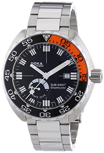DOXA SUB 4000T Sharkhunter Sapphire bezel Herren Automatik Uhr mit schwarzem Zifferblatt Analog-Anzeige und Silber Edelstahl Armband 876.10.101.10 DOXA SUB 4000T Sharkhunter Sapphire bezel Herren Automatik Uhr mit schwarzem Zifferblatt Analog-Anzeige und Silber Edelstahl Armband 876.10.101.10