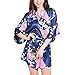 Produktbild Waymoda Women Luxury Silky Satin Evening Dressing Gown, Ladies Peacock and Blossoms Pattern Kimono Pajamas, 10+ Color, 4 Sizes Optional - Short style