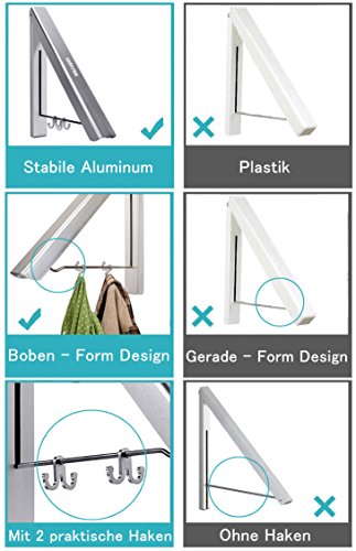 HomySnug Kleiderhaken Klappbar Wandhaken Aluminium Wand-Kleiderständer Mit Zwei Kleine Haken Super Platzsparende Garderobe, Ideal Für Flur, Waschkeller, Wohnzimmer, Büro (40 x 33 x 30cm) - 3