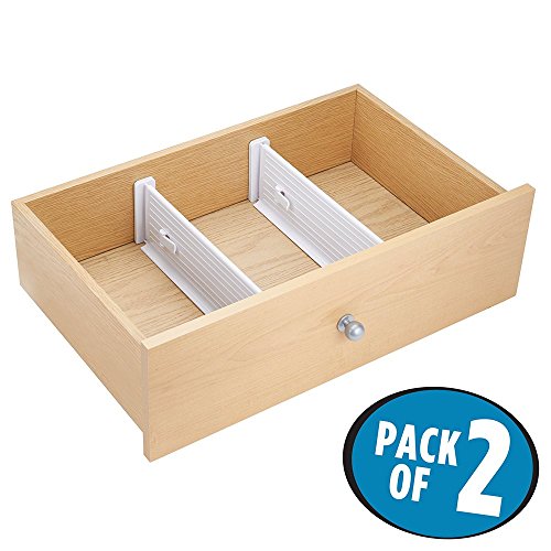 mDesign 2er Schubladentrenner – verstellbar – der perfekte Schubladeneinsatz – ideal als Schubladenteiler zur besseren Ordnung – Farbe: Weiß - 2