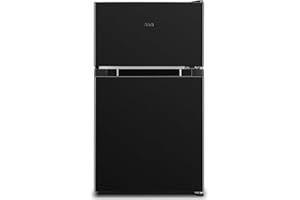 CHiQ Frigorifero compatto a due ante da 86 litri, congelatore da 25 litri, frigorifero da 61 litri, congelatore a 4 stelle, con macchina per cubetti di ghiaccio per casa, dormitorio, 12 anni di