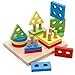 YIXIN Wooden Rainbow Geometric Shape Matching Board Bright-Coloured Toy Stacker for Baby Kid Wisdom Development Toy for 3-Year-Old