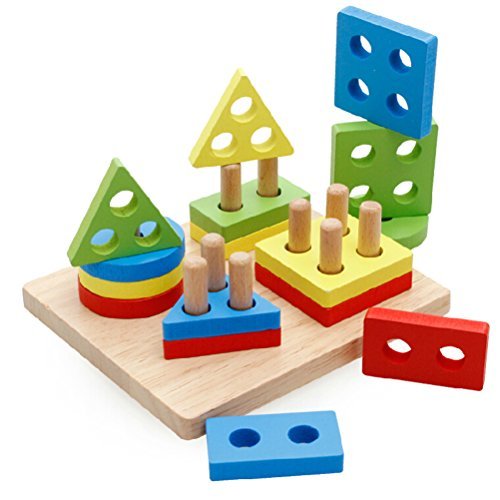 YIXIN Wooden Rainbow Geometric Shape Matching Board Bright-Coloured Toy Stacker for Baby Kid Wisdom Development Toy for 3-Year-Old