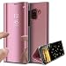 Produktbild HMTECH Galaxy S9 Plus Hülle Kristallklar Plating Überzug Spiegel Makeup Flip PU Lederhülle im Bookstyle Hart PC Magnetverschluss Standfunktion Schutzhülle für S9 Plus,Rose Gold Mirror PU
