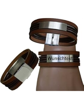 HERREN LEDER ARMBAND UNIKAT SCHWARZ BRAUN EDELSTAHL WUNSCH GRAVUR 20 mm NEU Unisex