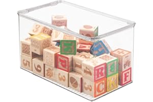 mDesign Przechowywanie zabawek – pudełko do przechowywania zabawek z pokrywką do przechowywania zabawek na regale lub pod łóżkiem – przezroczyste