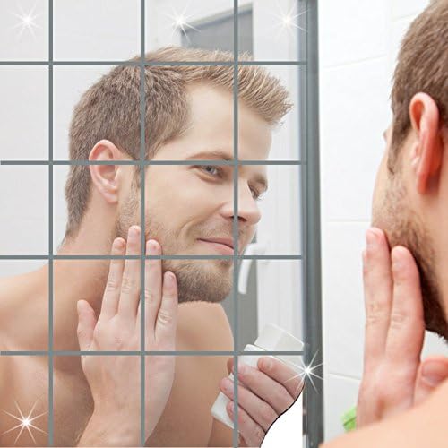 Upgraded Acrylic Mirror Stickers, Perfect Substitute for Glass Mirror, YTAT DIY Decorative Mirrors Tiles Stickers, Square Wall Mirror for Bathroom Bedroom Living Room Decor 15*15*0.1cm,16 PCS(Silver)