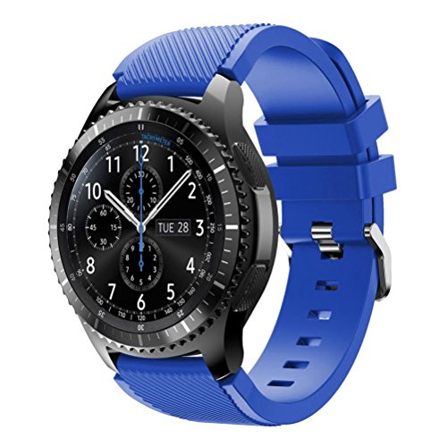 Para Samsung Gear S3 Frontier, DoraMe Moda de los Deportes de Silicona Pulsera Correa Bandera (Azul3)