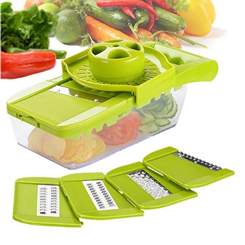 Gemüse Mandoline Slicer,muti-Funktion Lebensmittel Chopper Julienne Dicer Obstschneider mit 5 Austauschbaren Scharfen Klingen für Karotten/Gurken/Zucchinis /Kartoffeln Cutter/Zwiebeln/ Radieschen/Käse - 7