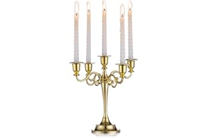 Nuptio Candelabros de Oro 5-Brazo Metal Palo Vela Se Basa 27cm de Alto Titular de la Vela Cónica para Boda Fiesta Cumpleaños de Mesa de Comedor Chimenea Decoraciones de Navidad