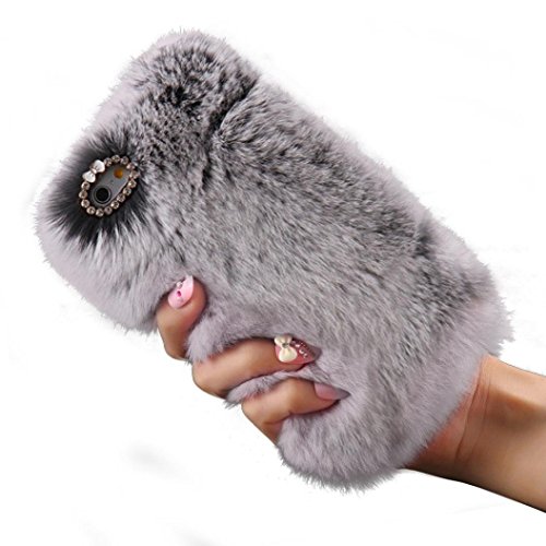 iPhone 5S/SE Case, FLOVEME [Imitation Rabbit Hair ] [Washable] [Adorable Case] [Ultra Soft ] Fluffy Villi Faux Fur Plush Protective Phone Cover,Cute Case for iPhone 5S/SE - grey